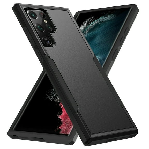 AIOVETEAB Defender Case Designed for Samsung Galaxy S22 Ultra case, Heavy Duty Shockproof Rugged Protective Bumper Cover for Samsung Galaxy S22 Ultra (Black)