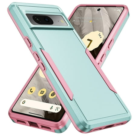 AIOVETEAB Defender Case Designed for Google Pixel 7 case, Heavy Duty Shockproof Rugged Protective Bumper Cover for Google Pixel 7 (Green Pink)