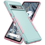 AIOVETEAB Defender Case Designed for Google Pixel 7a case, Heavy Duty Shockproof Rugged Protective Bumper Cover for Google Pixel 7a (Green Pink)