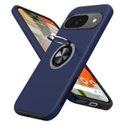 AIOVETEAB for Google Pixel 9/9 Pro Case,Silky Soft Touch Heavy Duty Protective Cover with Ring Holder Kickstand Phone Case for Pixel 9/Google Pixel 9 ProBlue