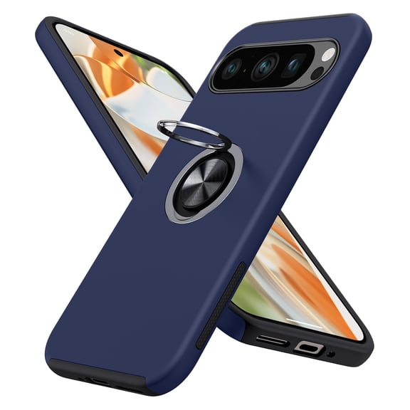 AIOVETEAB for Google Pixel 9 Pro XL Case,Silky Soft Touch Heavy Duty Protective Cover with Ring Holder Kickstand Magnetic Phone Case for Pixel 9 Pro XL(Blue)