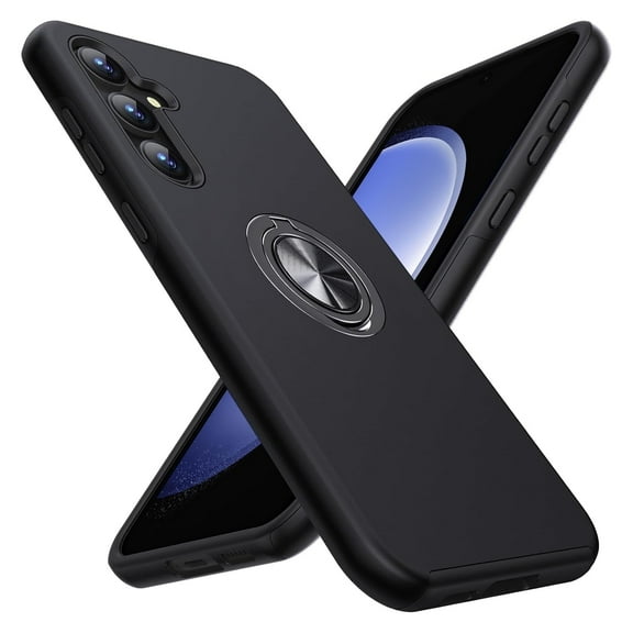 AIOVETEAB for Samsung Galaxy S23 FE Case,Silky Soft Touch Heavy Duty Protective Cover with Ring Holder Kickstand Magnetic Phone Case for Samsung Galaxy S23 FE(Black)