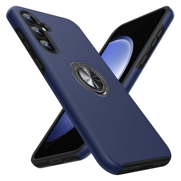 AIOVETEAB for Samsung Galaxy S23 FE Case,Silky Soft Touch Heavy Duty Protective Cover with Ring Holder Kickstand Phone Case for Samsung Galaxy S23 FE(Blue)