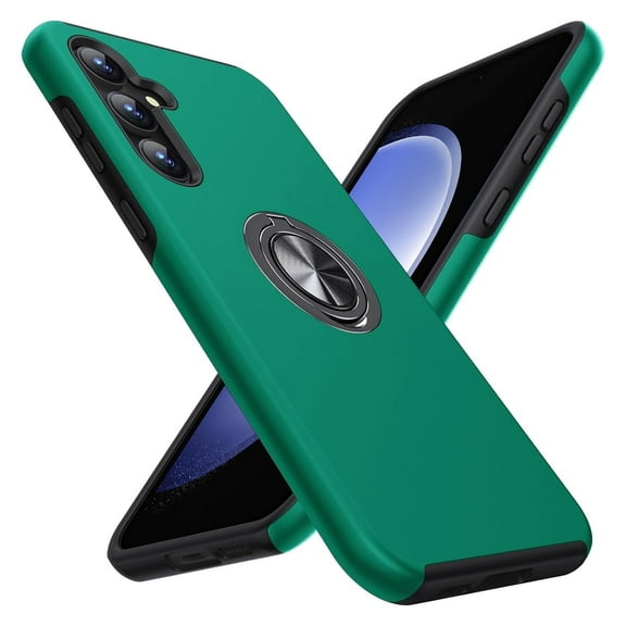AIOVETEAB for Samsung Galaxy S23 FE Case,Silky Soft Touch Heavy Duty Protective Cover with Ring Holder Kickstand Phone Case for Samsung Galaxy S23 FE(Green)