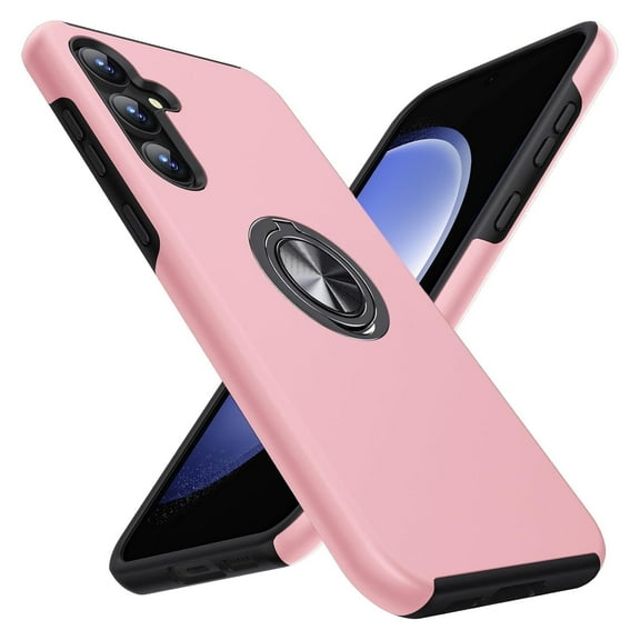 AIOVETEAB for Samsung Galaxy S23 FE Case,Silky Soft Touch Heavy Duty Protective Cover with Ring Holder Kickstand Magnetic Phone Case for Samsung Galaxy S23 FE(Pink)