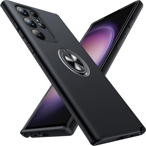 AIOVETEAB for Samsung Galaxy S23 Ultra Case,Silky Soft Touch Heavy Duty Protective Cover with Ring Holder Kickstand Phone Case for Samsung Galaxy S23 Ultra (Black)