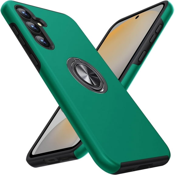 AIOVETEAB for Samsung Galaxy S24 FE Case,Silky Soft Touch Heavy Duty Protective Cover with Ring Holder Kickstand Phone Case for Samsung Galaxy S24 FE(Green)