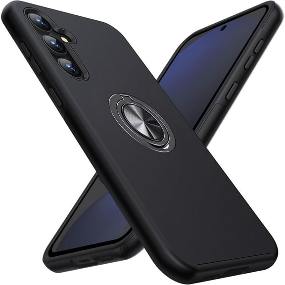 AIOVETEAB for Samsung Galaxy S24 FECase,Silky Soft Touch Heavy Duty Protective Cover with Ring Holder Kickstand Magnetic Phone Case for Samsung Galaxy S24 FE(Black)