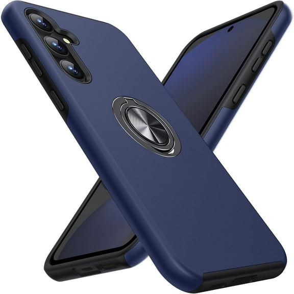 AIOVETEAB for Samsung Galaxy S24 FECase,Silky Soft Touch Heavy Duty Protective Cover with Ring Holder Kickstand Magnetic Phone Case for Samsung Galaxy S24 FE(Blue)