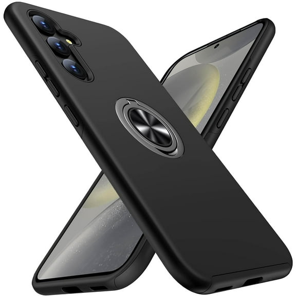 AIOVETEAB for Samsung Galaxy S25 Case,Silky Soft Touch Heavy Duty Protective Cover with Ring Holder Kickstand Phone Case for Samsung Galaxy S25 (Black)