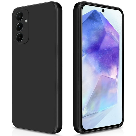AIOVETEAB Silicone Case Compatible with Samsung Galaxy A55, Full Body Silky Soft Touch Phone Case with Camera Protection, Shockproof Cover with Microfiber Lining, Black