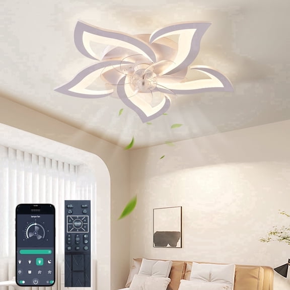 AIPAITELIGHT 27" Flush Mount Ceiling Fan with Light, 6-Speed Reversible Silent Motor, 3-Color Dimmable LED, Modern Low Profile White Fixture with Remote
