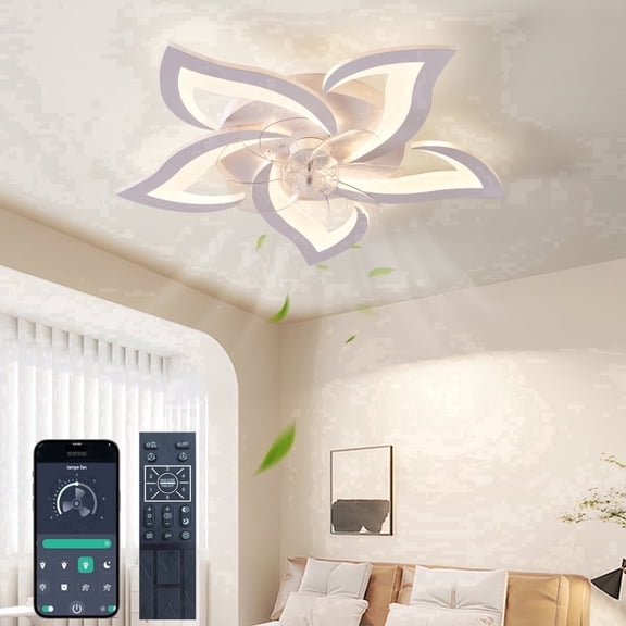 AIPAITE 27" Flush Mount Ceiling Fan with Light, 6-Speed Reversible Silent Motor, 3-Color Dimmable LED, Modern Low Profile White Fixture with Remote
