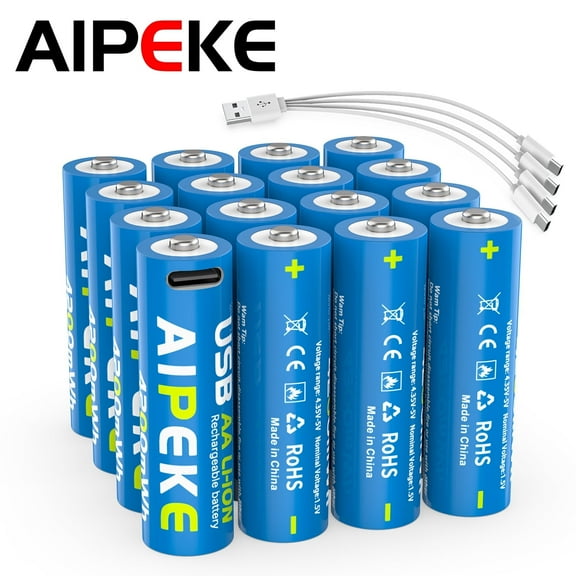AIPEKE 16-Pack Rechargeable 1.5V AA General Purpose Battery, Retail Packaging, 16 Count