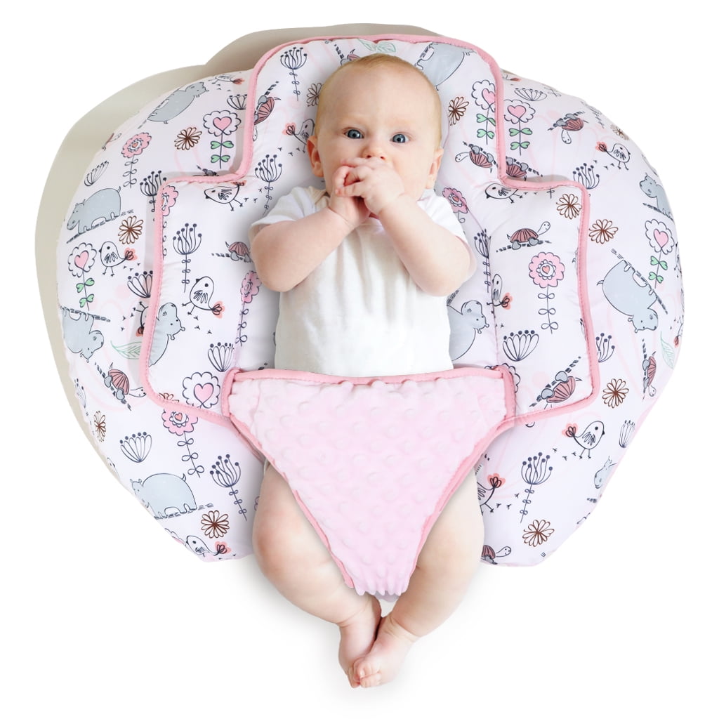 AIPINQI Adjustable Nursing Pillows Multifunctional Breastfeeding Pillows Baby Essentials Adjustable Waist Strap and Removable Cotton Cover Pink Hippo