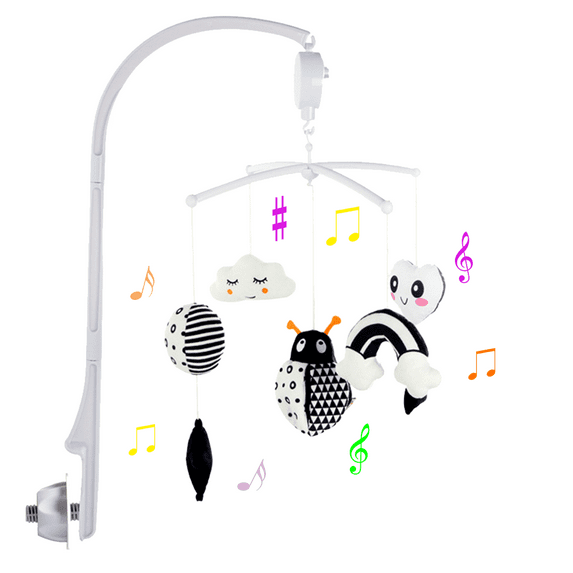 AIPINQI Baby Crib Mobile with Music,Baby Mobile for Crib with Plush Rattle Toys,Music Box Nursery Mobile Toys for Babies 0-24 Months,Beetles