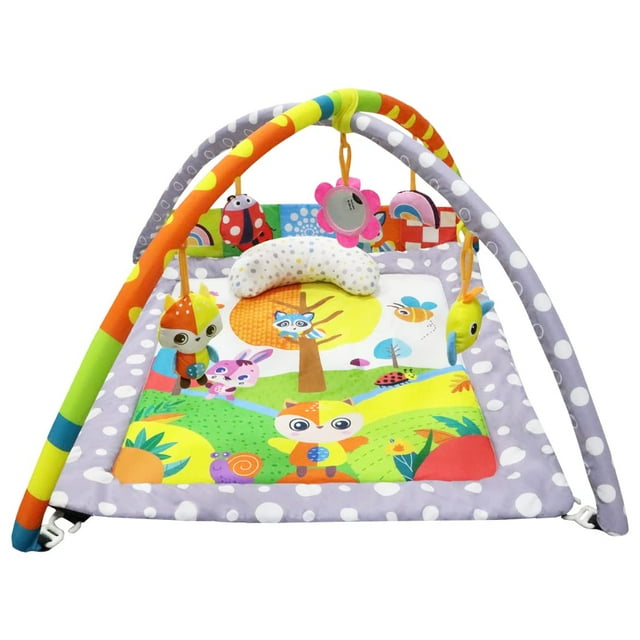AIPINQI Baby Play Gym Mat,4in1 Baby Tummy Time Play Mat with 5