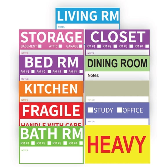 AIPackNFind 300 Count 3.4x2 Moving Labels for 1-4 Bedroom  Color Coded Stickers for Packing Boxes  11 Room Designs  Waterproof & Tear Resistant  Removable Adhesive  Blank Labels for Custom Notes