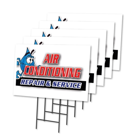 AIR CONDITIONING REPAIR & SERVICE 5 Pack Of 18" x 24" Yard Sign & Stake | Advertise Your Business | Stake Included Image On Both Sides | Made in The USA
