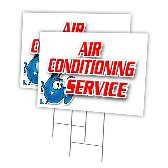 AIR CONDITIONING SERVICE 2 Pack Of 18" x 24" Yard Sign & Stake outdoor plastic window | Advertise Your Business | Stake Included Image On Both Sides | Made in The USA