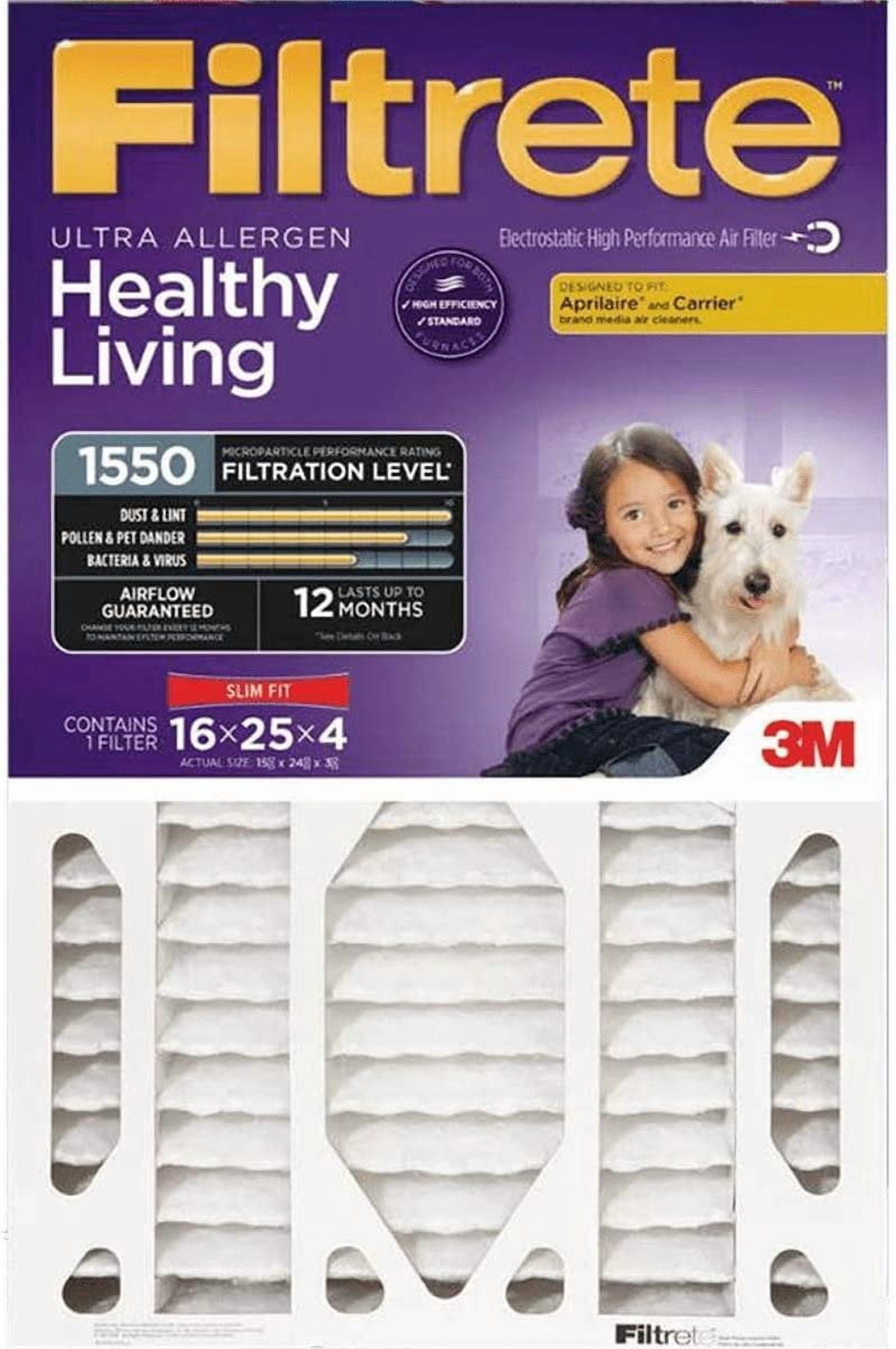 Filtrete Air Filter 1550 MPR Electrostatic - Bacteria Removal - 20 x 25 x 4 — Residential Use, Standard Application