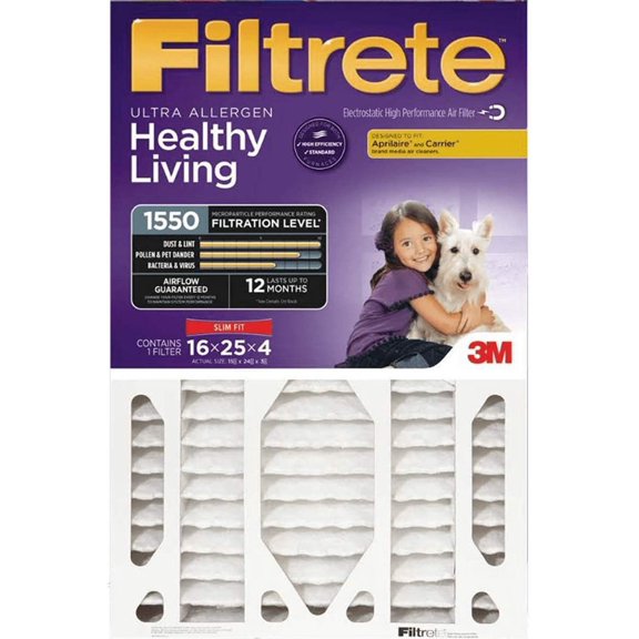 Filtrete Air Filter 1550 MPR Electrostatic - Bacteria Removal - 20 x 25 x 4 Residential Use, Standard Application