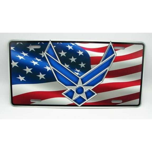 AIR FORCE LOGO AMERICAN FLAG METAL CAR LICENSE PLATE AUTOTAG US AIR FORCE LOGO - Aluminum ( 12 inch x 6 inch )