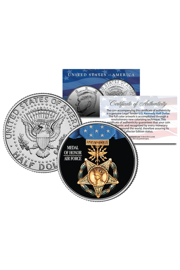 AIR FORCE MEDAL OF HONOR Colorized JFK Kennedy Half Dollar U.S. Coin MILITARY