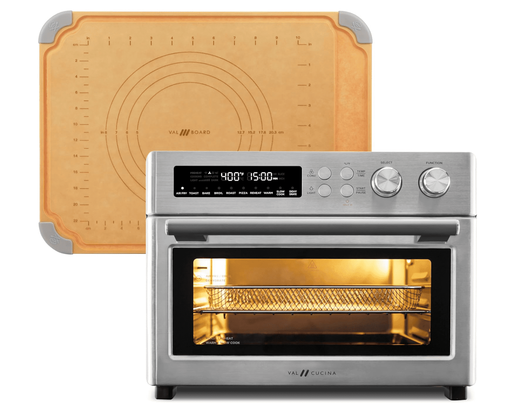 AIR FRYER TOASTER OVEN & CUTTING PASTRY BOARD - STAINLESS STEEL