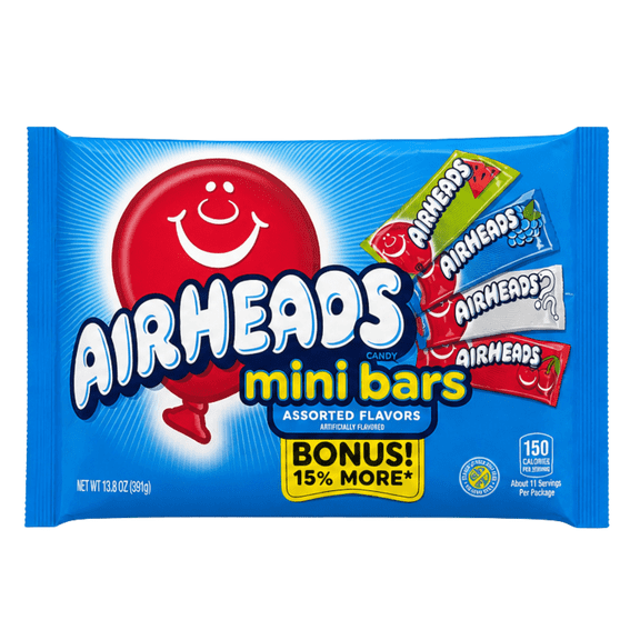 Airheads Mini Bars Assorted Fruit Flavors Chewy Candy, 13.8 oz Bag