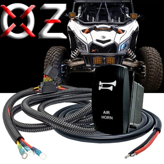 AIR HORN On/Off Momentary Rocker Switch with Power Busbar Distribution Block Wiring Harness Kit Compatible with 2020-2026 Can-Am Maverick Trail/Sport Commander Defender Series Models
