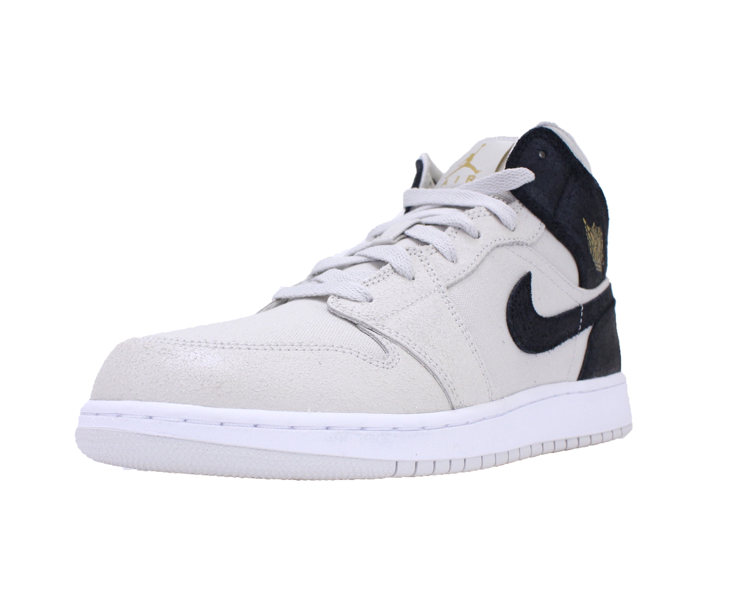 AIR JORDAN 1 MID GS SZ 6.5 Y LIGHT BONE METALLIC GOLD BLACK