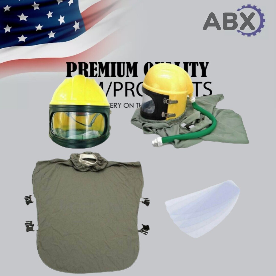 YaeKoo Air-Fed Sandblasting Helmet Kit – ABS Hood With PVC Lens, Adjustable Suspension, Silicone Air Hose, For Grinding & Coating Work