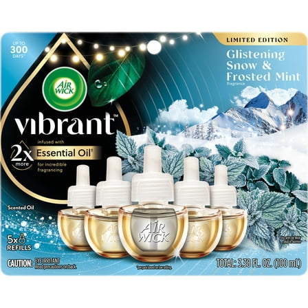Air Wick Vibrant Plug-In Scented Oil Air Freshener Warmer Refills, Glistening Snow and Frosted Mint, 5 Count