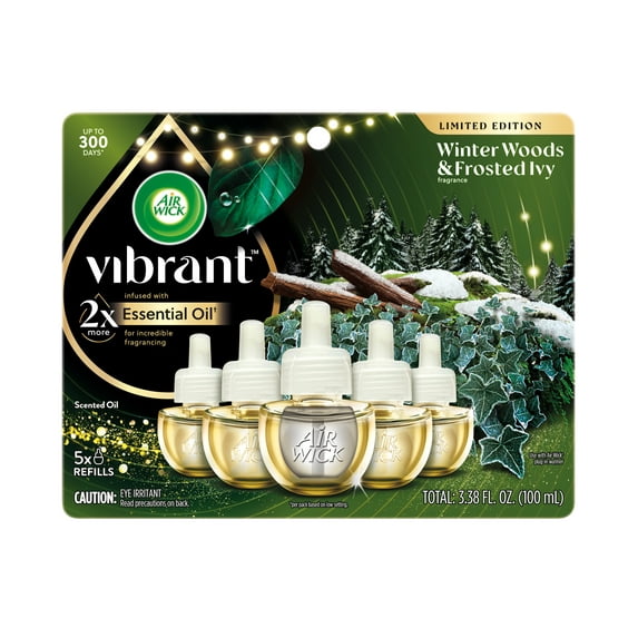 Air Wick Vibrant Plug-In Scented Oil Air Freshener Warmer Refills, Winter Woods and Frosted Ivy, 5 Count