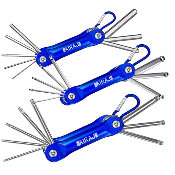 AIRAJ 3-Pack Folding Hex Key Set, Includes Ball End, Metric, and Star Wrench Kit, Heavy Duty CR-V Steel Allen Key Set for Bike Repair & Furniture Assembly