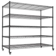 AIRAJ 48  W Storage Shelves Heavy Duty | 3200 LBS Metal Shelving | 5 Tier Wire Shelving | Garage Shelving Units and Storage | Rolling Wire Rack with Wheels | Adjustable Layer Height | 48 W 24 D 72  H