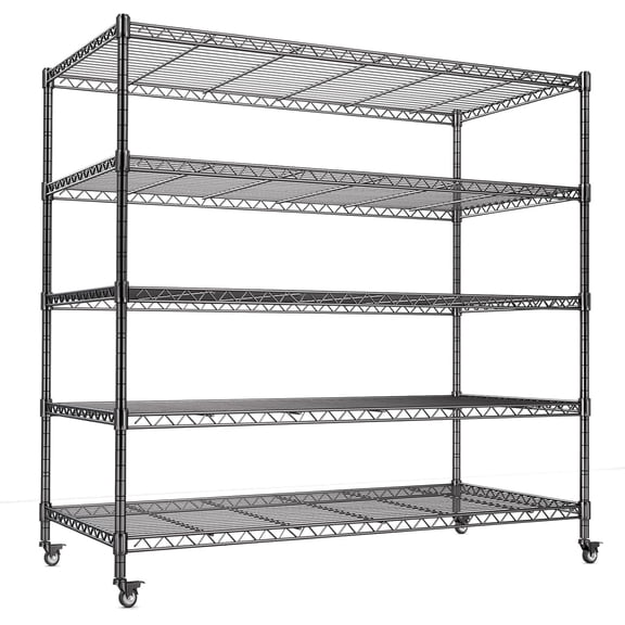 AIRAJ 5-Tier Metal Storage Shelves with Wheels - Heavy Duty Wire Shelving, 1750 lbs Capacity, Adjustable Height Garage Rack, 36"W x 14"D x 73"H