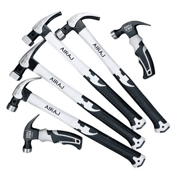 AIRAJ 6-Piece Claw Hammer Set - Forged Carbon Steel Shock-Absorbing & Wear-Resistant with Non-Slip Grip for Professional/Home Use