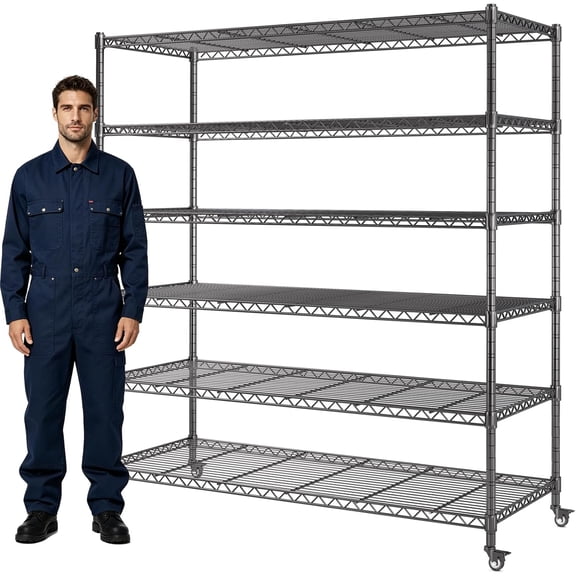 AIRAJ 6-Shelf Heavy Duty Steel Wire Rack Shelving Unit with Wheels 3600 lbs Capacity Adjustable Metal Storage Shelves 46 in W x 18 in D