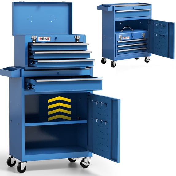 AIRAJ Blue 40" 3-Drawer Rolling Tool Chest | Single Door Metal Workshop Tool Cabinet on Wheels