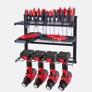 AIRAJ Power Tool Organizer, 3-Layer Wall Mounted Tool Storage Rack with 4 Drill Holders, Heavy Duty Metal Floating Tool Shelf for Garage & Workshop, 180 lbs Load Capacity