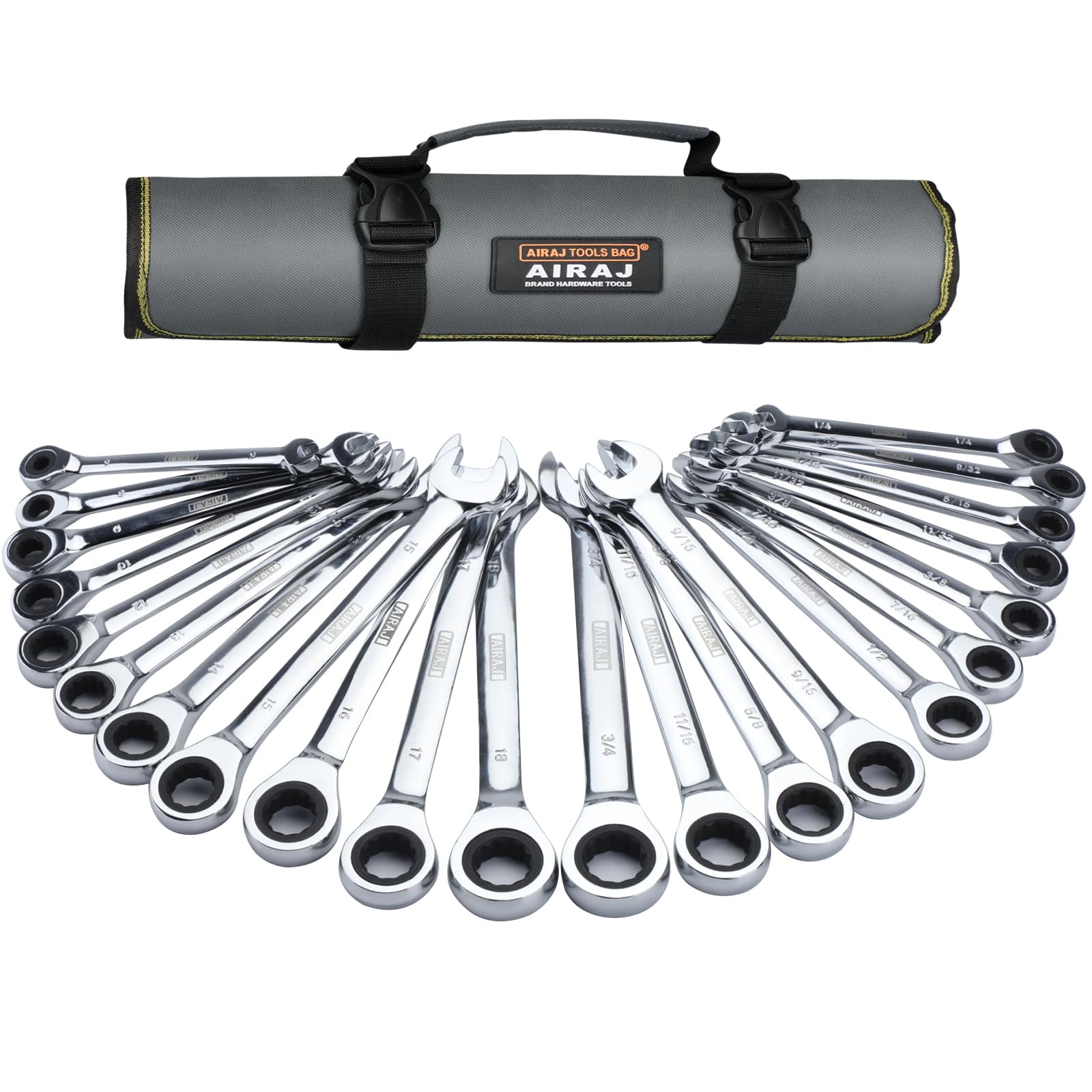 Free Shipping! Airaj 22 Pcs Ratcheting Wrench Set, SAE 1/4-3/4 inch & 6 ...