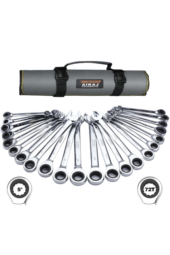 Ratcheting Wrench Set, 22-Piece Combination Wrench Set, SAE 1/4" to 3/4" & Metric 6-18mm, 72 Teeth