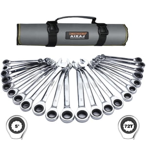 Juego de llaves de trinquete AIRAJ de 22 piezas con bolsa de lona, SAE 1/4 a 3/4 pulgadas, métrico 6-18mm, 72 dientes, herramientas para hombres