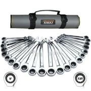 AIRAJ Ratchet Wrench Set, 22-Piece Combination Ratcheting Wrench Set, SAE 1/4" to 3/4" & Metric 6-18mm, 72 Teeth