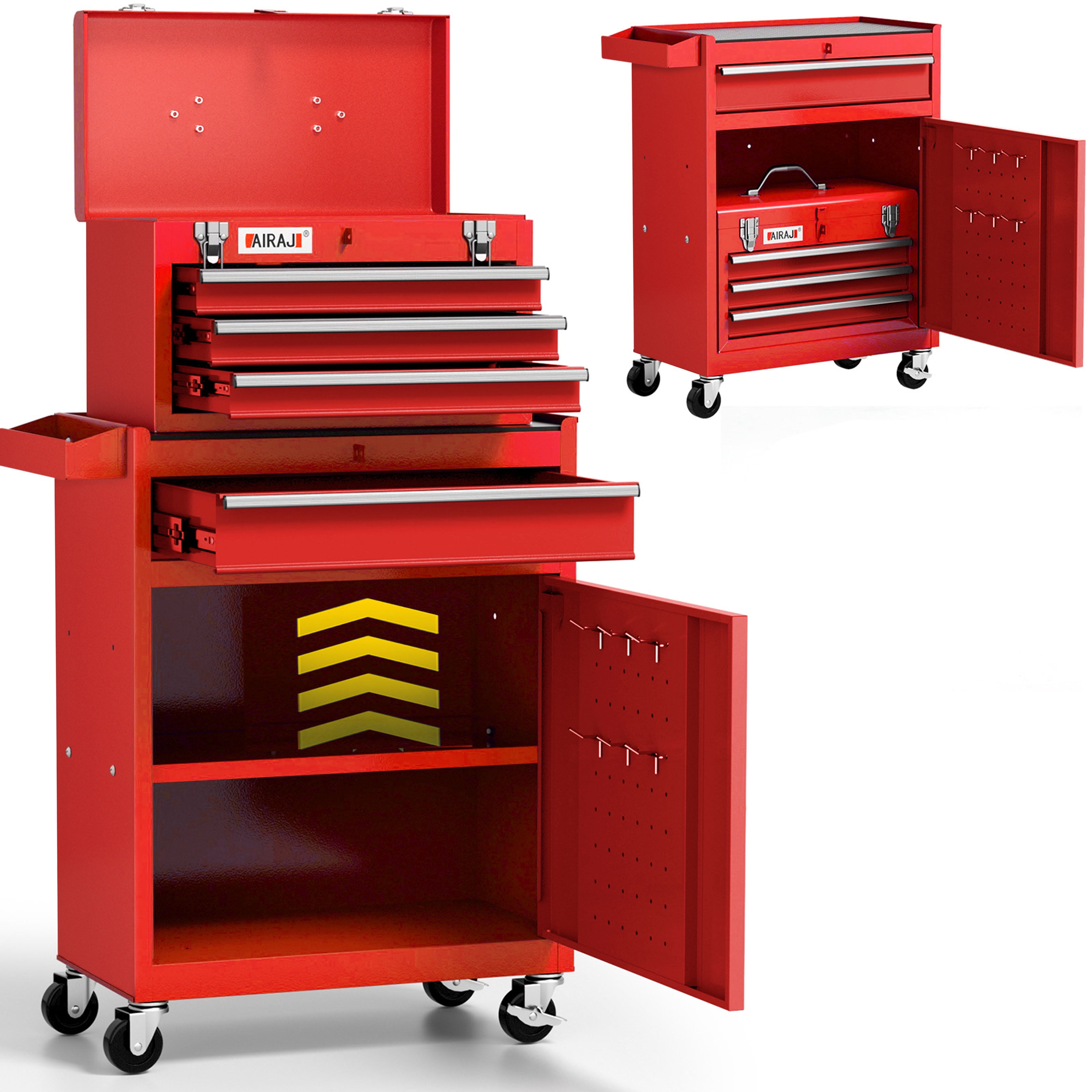 Tool Chest with Detachable Top Tool Box,Rolling Tool Chest with Drawer,Single Door Metal Garage Storage Tool Cabinet with Lockable Wheels