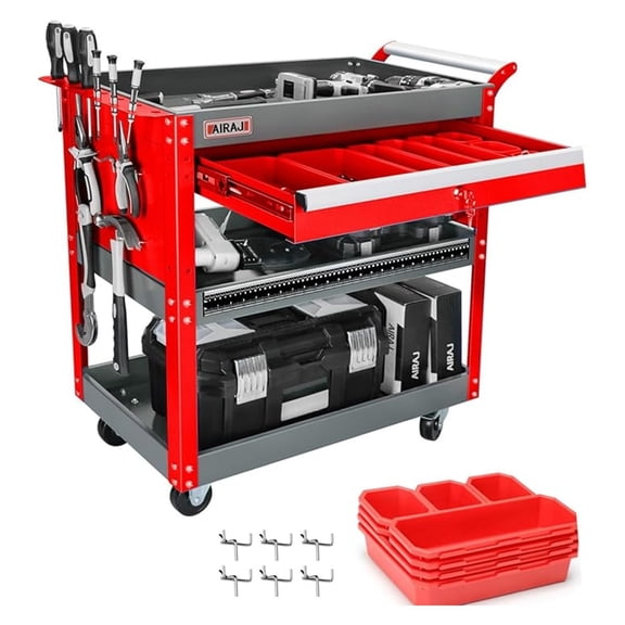 AIRAJ Rolling Tool Cart,Heavy Duty Tool Cart on Wheels,440LB Load Capacity,Utility Tool Cart with Drawers,Storage Cart with Locking System, and Parts Box for Mechanic,Warehouse,Workshop