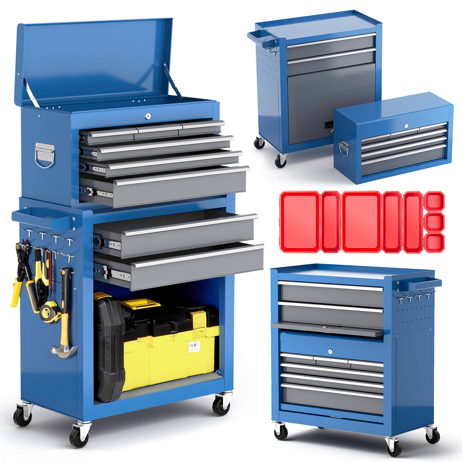 AIRAJ Rolling Tool Chest with Wheels Heavy Duty Tool Storage Cabinet Garage Tool Box with Tool Box Organizer Tray Divider Blue