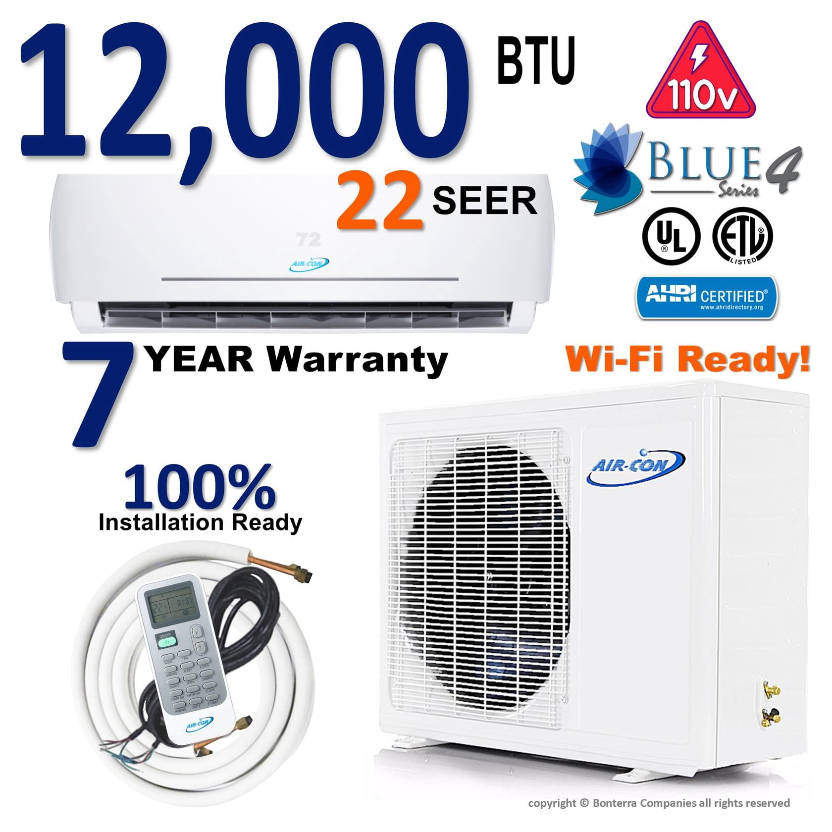 AIRCON 12000 BTU Ductless Mini Split Heat Pump Air Conditioner 22 Seer 110V